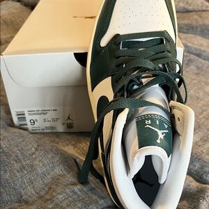 Jordan Women's Sneakers in Dark Green and White